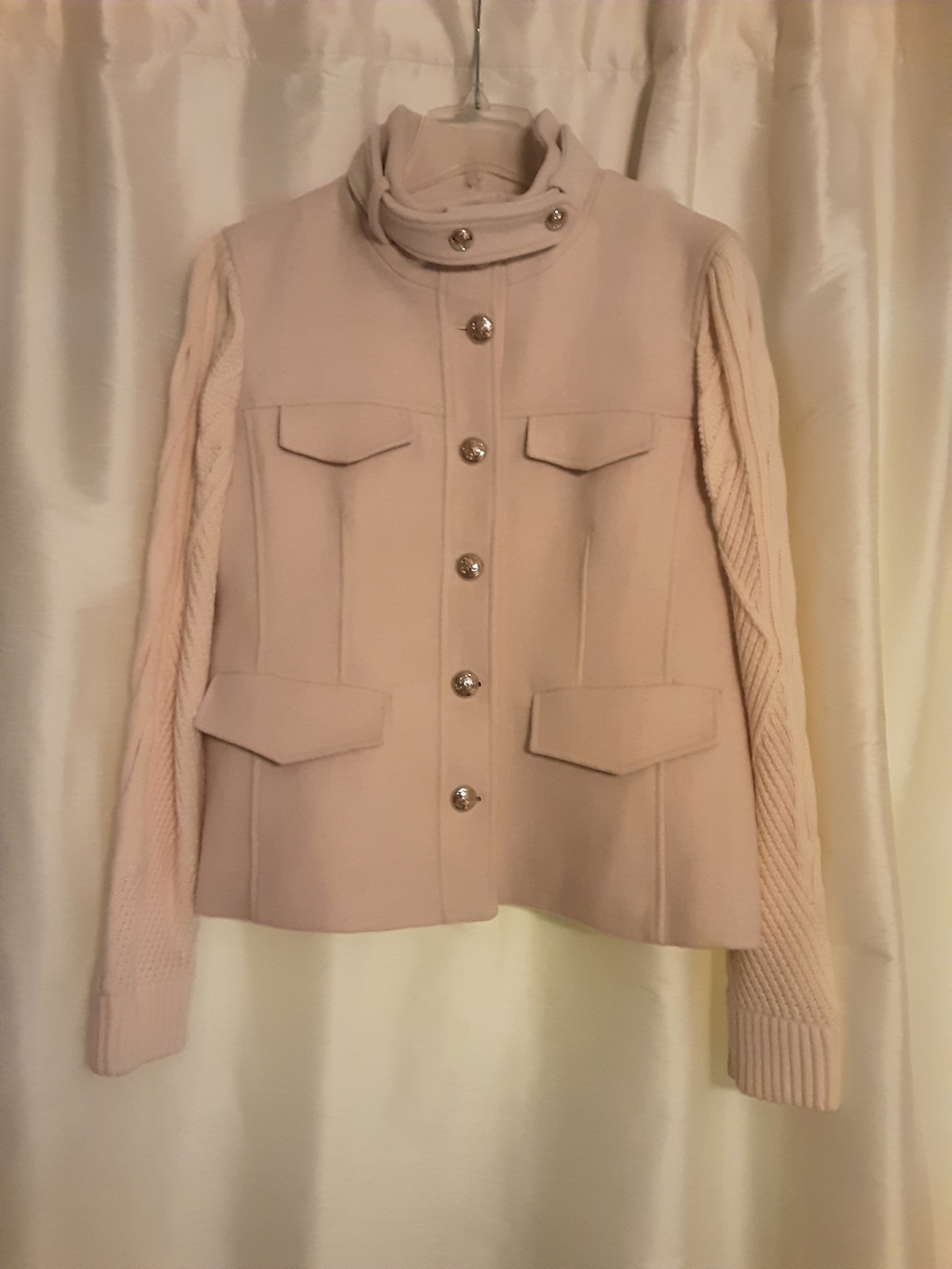 Elie Tahari Cream Utility Jacket with Knit Sleeves